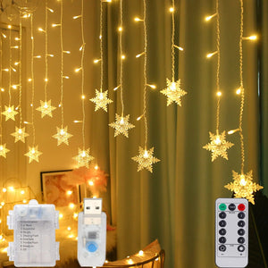 Guirlande LED flocon de neige avec télécommande boîtier pile et câble USB