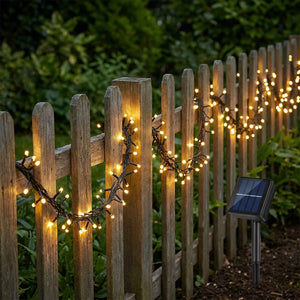 Guirlande LED solaire blanc chaud perles lumineuses jardin extérieur
