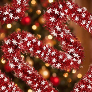 Guirlande de Noël torsadée métallique flocons de neige variante Rouge