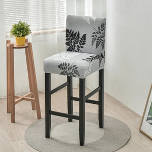 Housse de chaise de bar motif fougères noires vue du tissu extensible