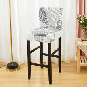 Housse de chaise de bar motif pied-de-poule gris vue du tissu extensible