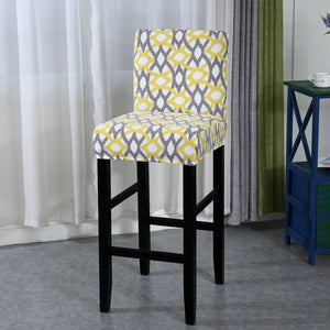 Housse de chaise de bar motif losanges jaune moutarde vue du tissu extensible
