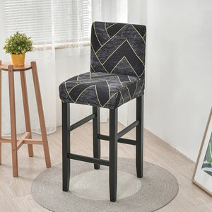 Housse de chaise de bar motif lignes graphiques anthracite vue du tissu extensible