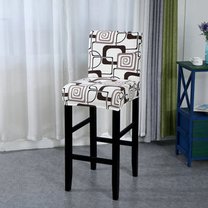 Housse de chaise de bar motif carrés marron vue du tissu extensible