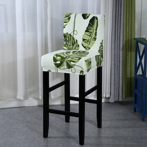 Housse de chaise de bar motif feuilles de bananier vert vue du tissu extensible