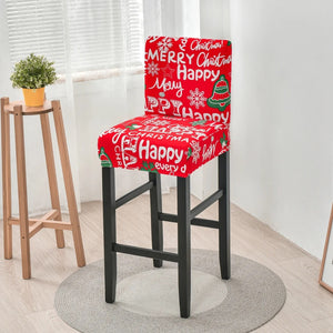 Housse de chaise de bar motif motif de noël rouge vue du tissu extensible