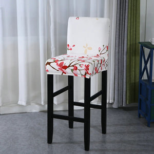 Housse de chaise de bar motif fleurs de cerisier vue du tissu extensible
