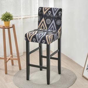 Housse de chaise de bar motif losanges bleu marine vue du tissu extensible