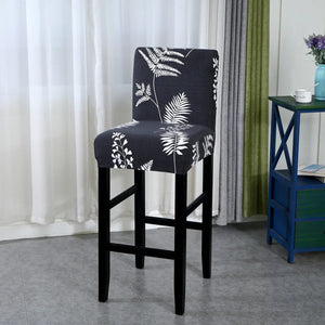 Housse de chaise de bar motif fougères blanches sur bleu nuit vue du tissu extensible