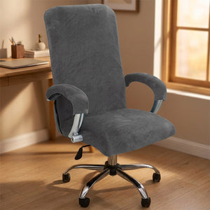 Housse de chaise de bureau grise en velours avec accoudoirs