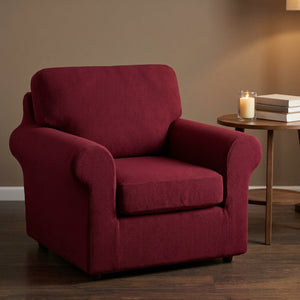 Housse de fauteuil jacquard grenat dans un salon élégant