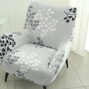 Housse de fauteuil imprimée feuillage gris