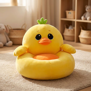 Housse de pouf enfant en forme de canard jaune en peluche
