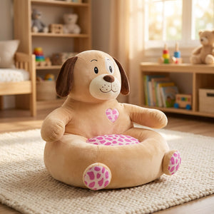 Housse de pouf enfant en forme de chien beige en peluche
