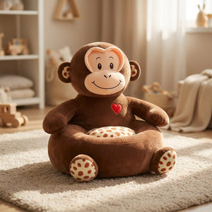 Housse de pouf enfant en forme de singe marron en peluche