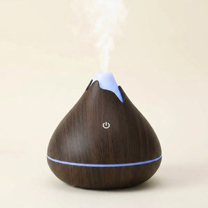 Diffuseur d'aromathérapie bois conique brume LED ambiance zen