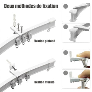 Schéma des deux méthodes de fixation du rail de rideau, plafond ou mur