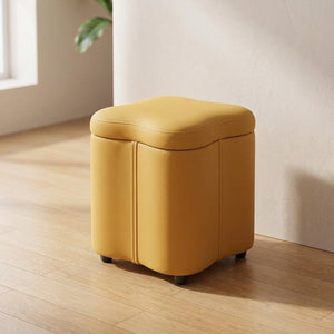 Tabouret coffre de rangement jaune moutarde à assise rembourrée arrondie
