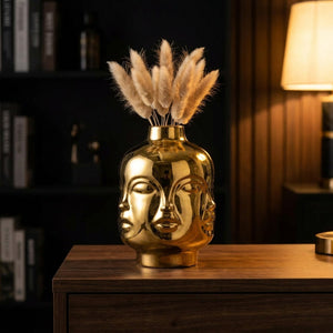 Vase tête céramique multi-visages - lifestyle soirée