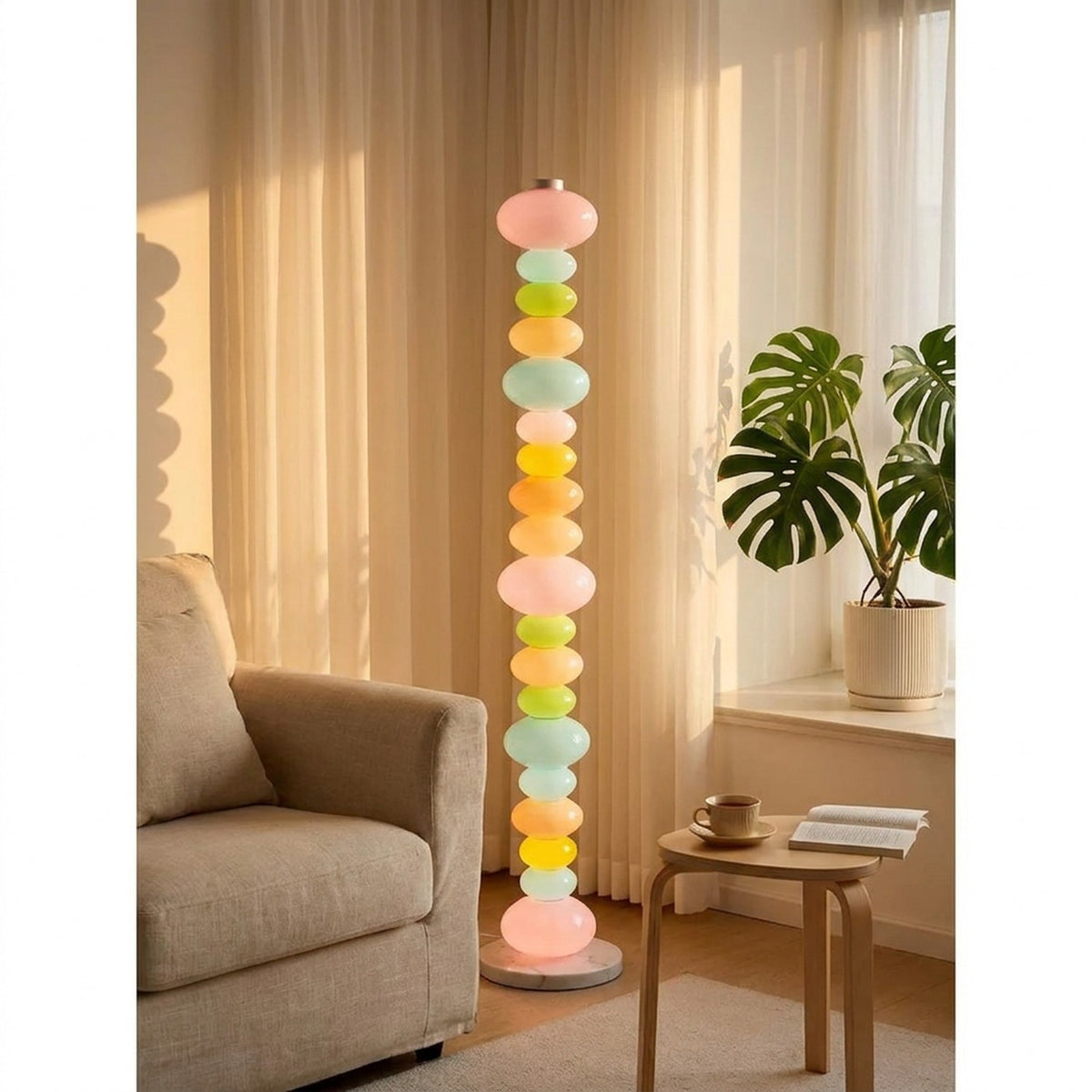 Lampadaire galets verre pastel salon scandinave