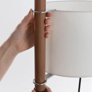 Détail mécanisme coulissant abat-jour cylindrique lampadaire japonais