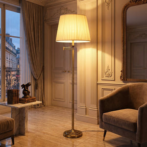 Lampadaire vintage laiton antique bras pivotant abat-jour crème salon élégant