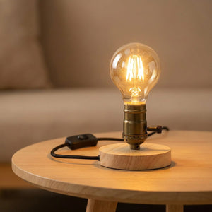 Lampe de table en bois modèle Bronze avec douille vintage laiton
