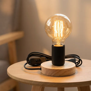 Lampe de table en bois modèle Cylindre douille noire mate