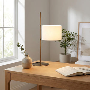 Lampe de bureau japonaise métal chrome abat-jour tissu bureau moderne