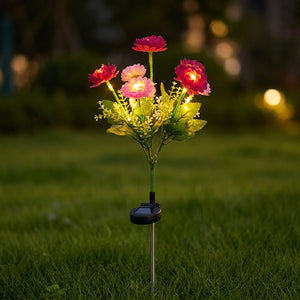 Lampe solaire a fleurs rose fonce