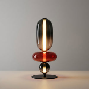 Lampe de table 3 globes verre fumé avec anneau disque rouge variante Rouge