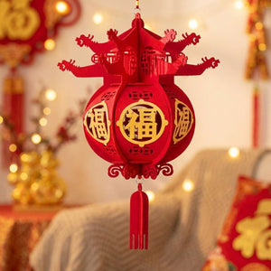 Lanterne chinoise rouge traditionnelle suspendue avec caractère porte-bonheur doré et pompon