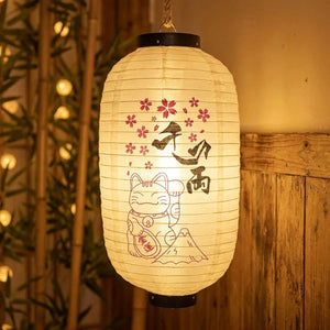 Lanterne japonaise motif fleur de cerisier sakura avec chat porte-bonheur
