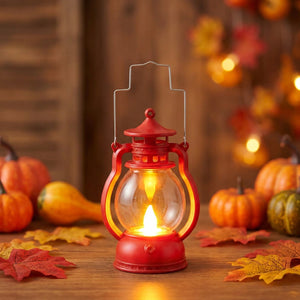 Lanterne LED rétro couleur rouge avec bougie vacillante allumée