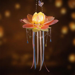 Lanterne lotus orange modèle fleur fermée illuminée