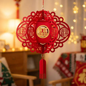 Modèle Médaillon lanterne chinoise rouge en rosace ajourée avec lanterne centrale dorée