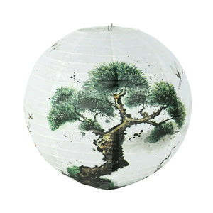 Lanterne chinoise papier motif pin bonsaï vert
