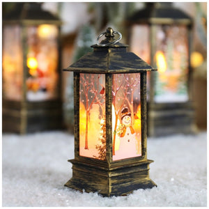 Lanterne de Noël LED bonhomme de neige bronze