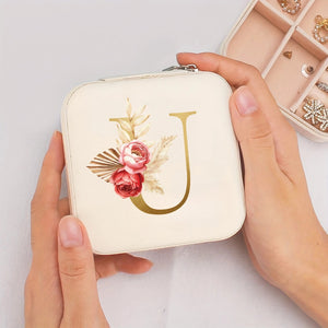 Boîte à bijoux de voyage initiale U dorée et fleurs bohème