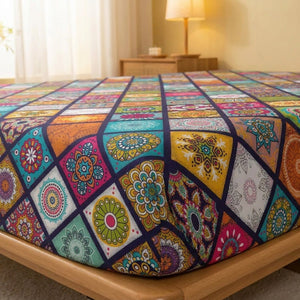 Détail de l'élastique du drap housse fixé au coin du matelas