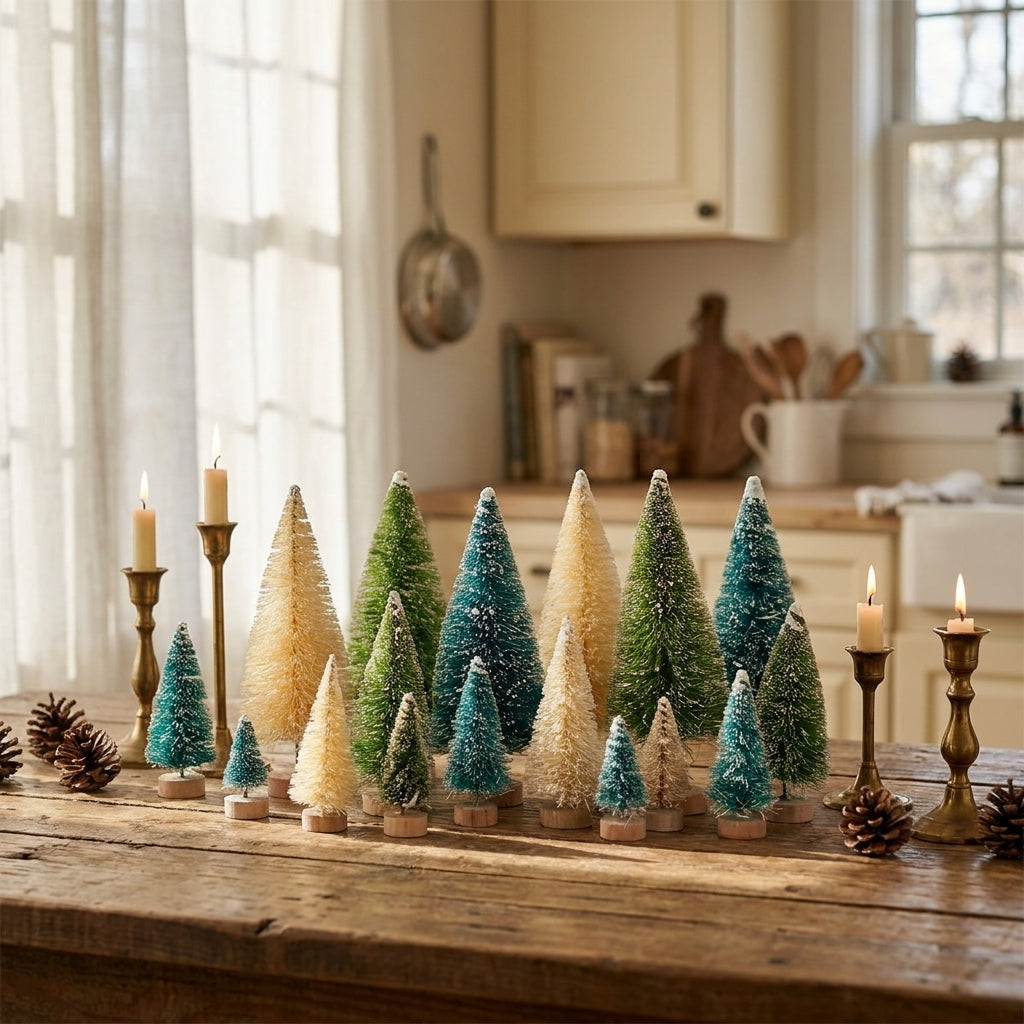 Mini sapin de noël artificiel en sisal lot de 8 pièces en situation