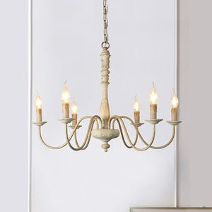 Lustre blanc vieilli avec ampoules façon bougies allumées