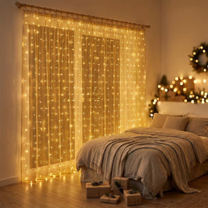 Rideau lumineux LED Noël ambiance chaleureuse chambre