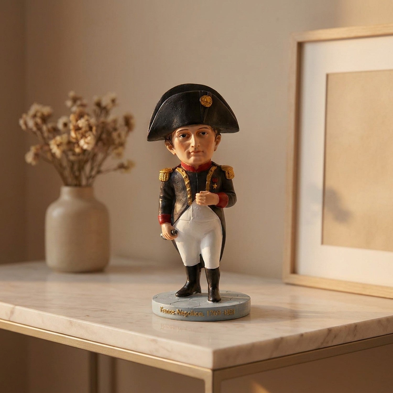 Statue Napoléon Bonaparte posée sur une console en marbre décoration intérieure
