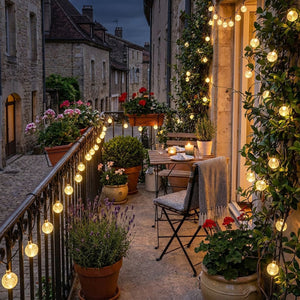 Guirlande solaire LED boules cristal décoration terrasse nuit romantique