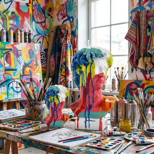 Buste David multicolore sculpture contemporaine studio art