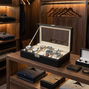 Coffret à montres 6 emplacements cuir noir lifestyle 3