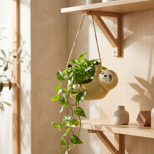 Cache-pot céramique animal suspendu étagère bois plantes vertes intérieur
