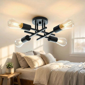 Lustre Sputnik 4 bras dans une chambre adulte moderne