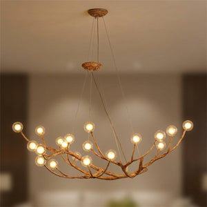 Lustre branches d'arbre avec 16 boules en verre transparent lumineuses